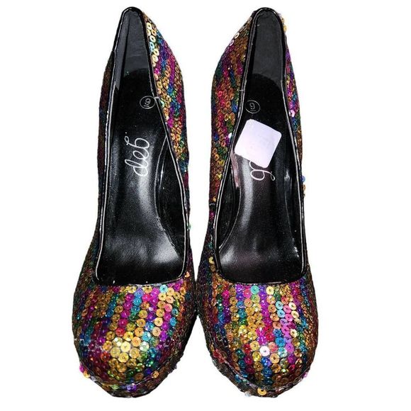 Deb Women's Multi Colored Rainbow Pride Sequin Platform Stiletto Heel Pumps Size - Picture 6 of 9